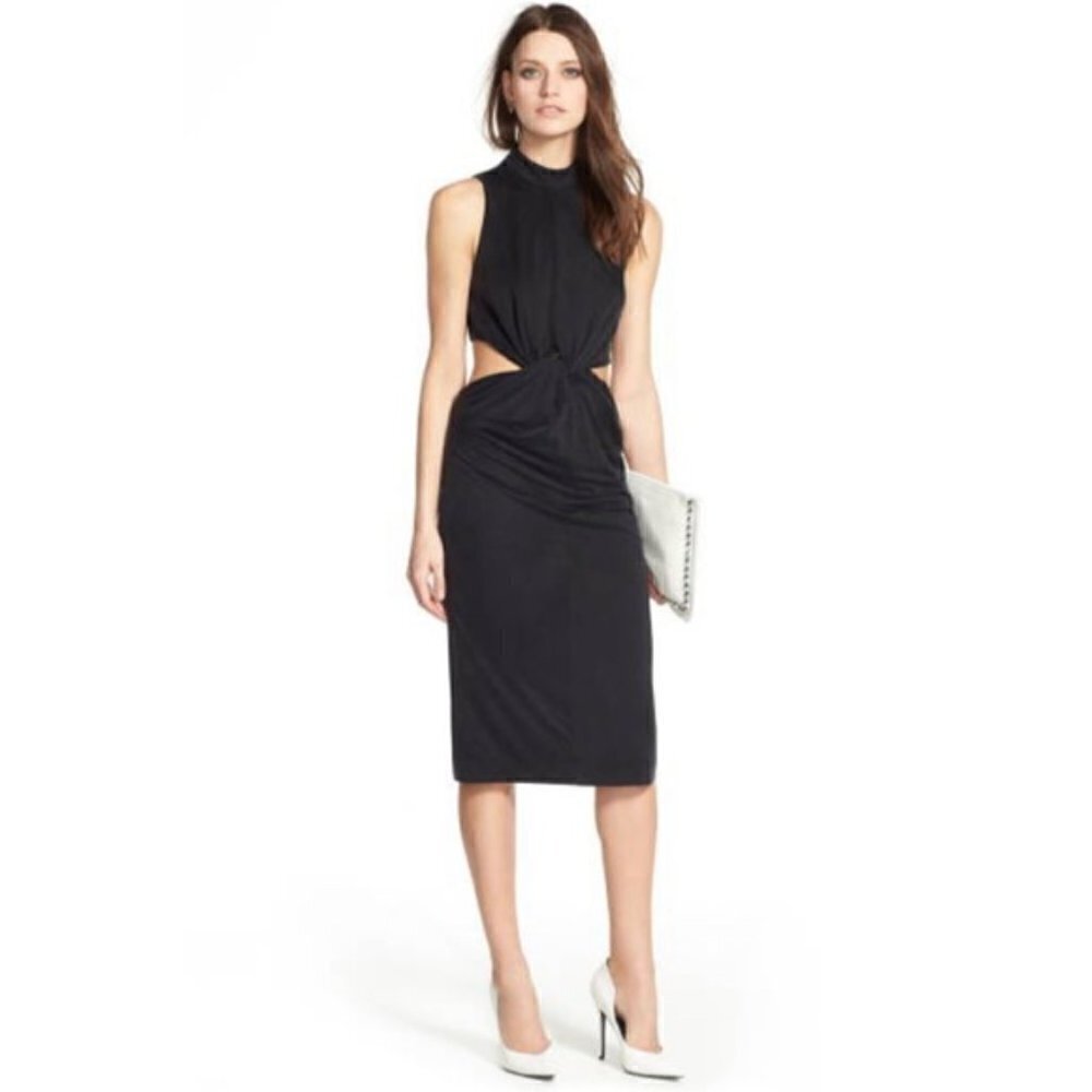 Kendall + Kylie knot front jersey black dress cut-out midi slinky new Medium